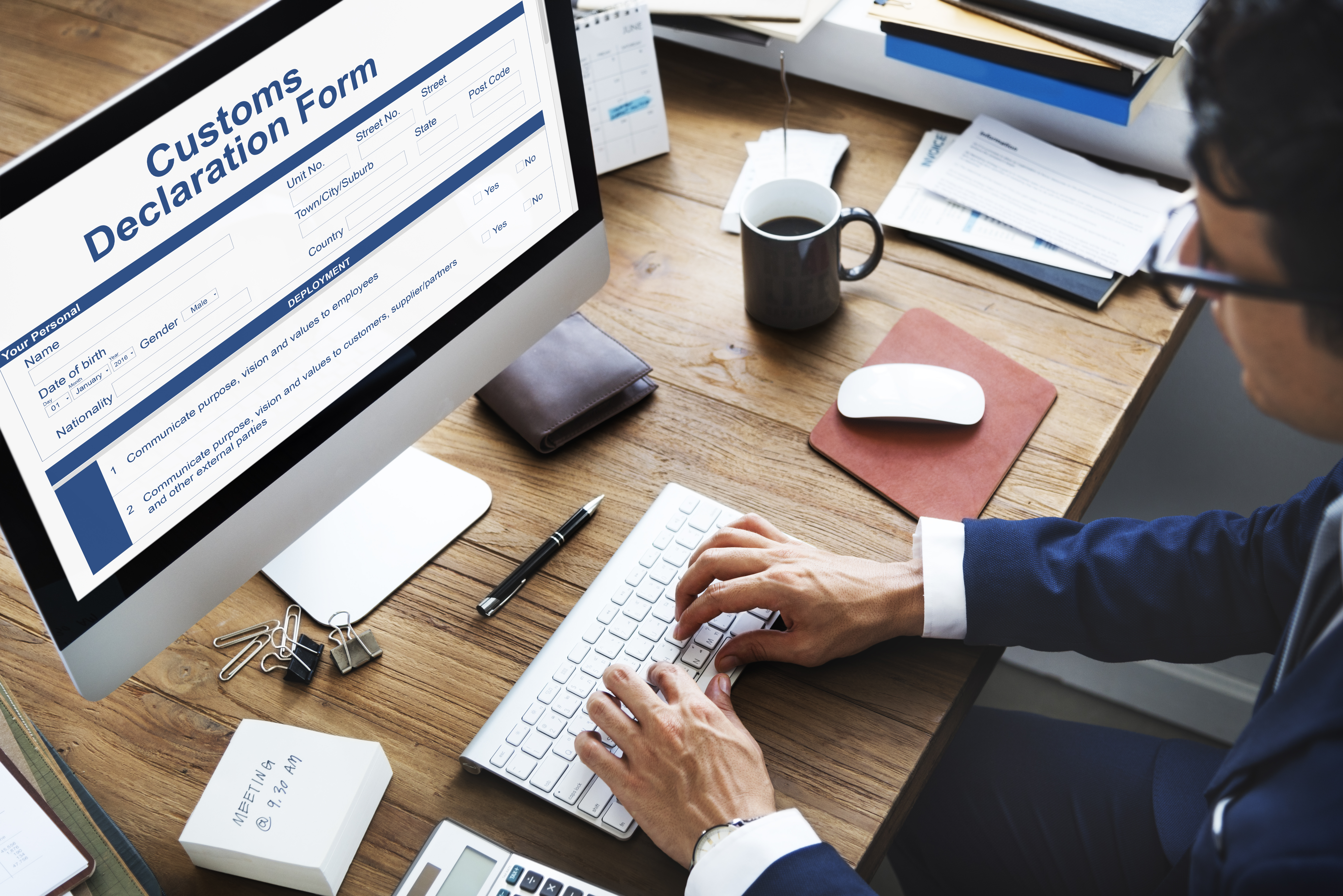 Organized files containing cross border custom compliance import documents